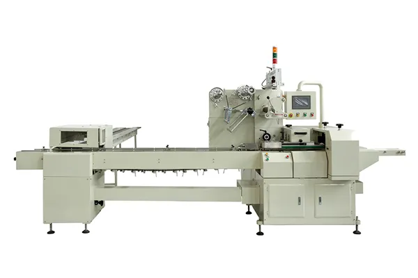 Envasadora horizontal flow pack SF-N sin bandeja para galletas en posición vertical
