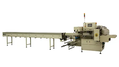 Envasadora horizontal flow pack SF-DH3 con sellado recíproco y alimentación inferior de film