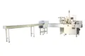 Envasadora horizontal flow pack SF-G sin bandeja con doble canal para galletas en posición vertical