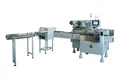 Envasadora horizontal flow pack SF-G sin bandeja con sistema multiservo para galletas en posición vertical